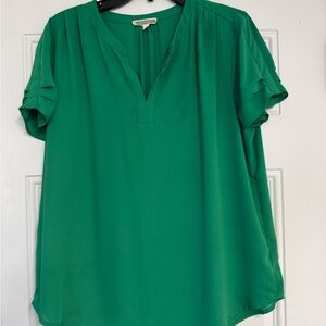 Green V-Neck Short sleeve Blouse